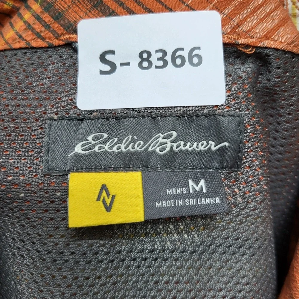 Eddie Bauer Men Button Up Shirt M Orange Nylon Travex Plaid‎ Ripstop Outdoor